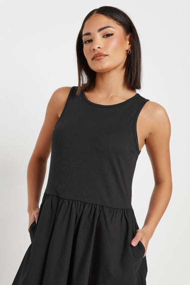 Pixiegirl Black Jersey & Woven Mix Fabric Midaxi Dress