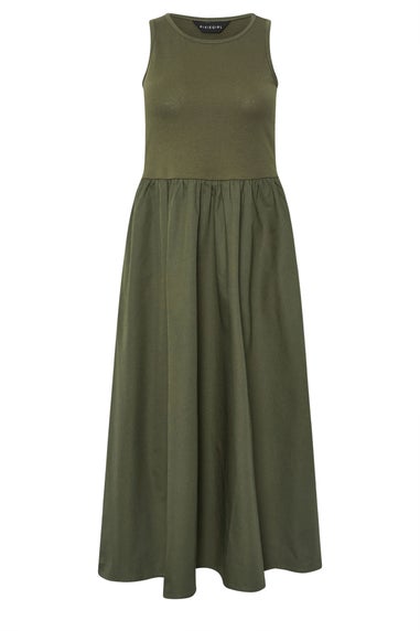 PixieGirl Petite Khaki Green Jersey & Woven Mix Fabric Midaxi Dress