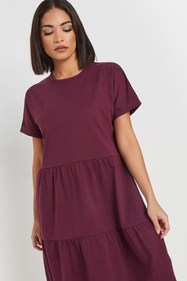 Pixiegirl Burgundy Red Tiered Smock Dress