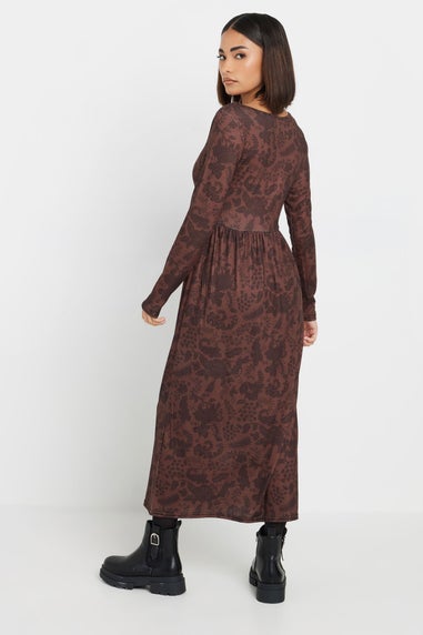 PixieGirl Petite Brown Paisley Print Midi Tea Dress