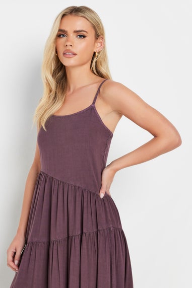 Pixiegirl Burgundy Red Acid Wash Asymmetric Tiered Maxi Dress