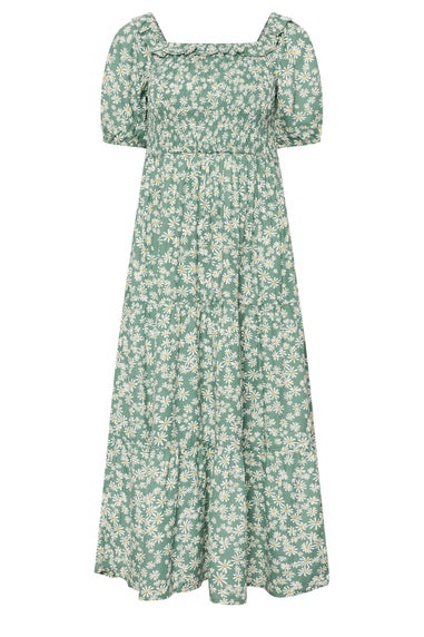 Pixiegirl Green Daisy Tiered Bardot Dress