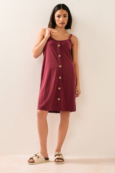 Pixiegirl Burgundy Red Ribbed Button Mini Dress