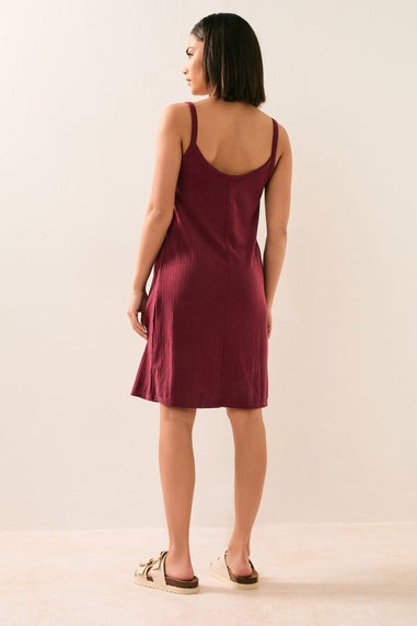 Pixiegirl Burgundy Red Ribbed Button Mini Dress