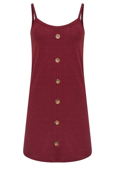 Pixiegirl Burgundy Red Ribbed Button Mini Dress