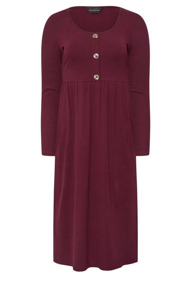 PixieGirl Petite Burgundy Red Ribbed Button Midaxi Dress