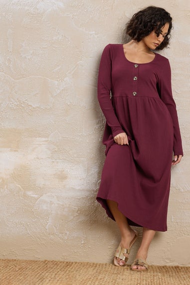 PixieGirl Petite Burgundy Red Ribbed Button Midaxi Dress