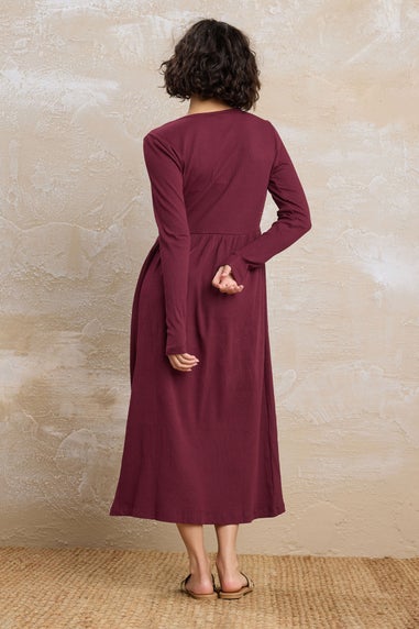 PixieGirl Petite Burgundy Red Ribbed Button Midaxi Dress
