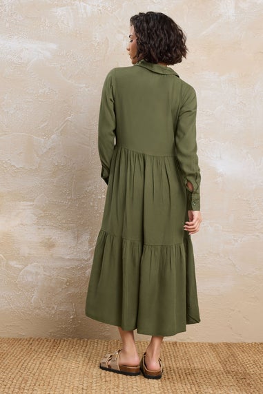 Pixiegirl Petite Khaki Green Sleeved Smock Dress
