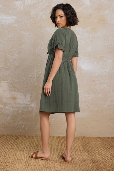 Pixiegirl Khaki Green Tie Front Mini Dress