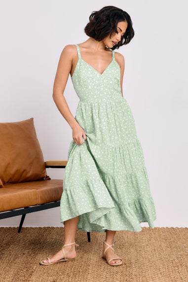 Pixiegirl Mint Green Floral Tie Back Midi Dress