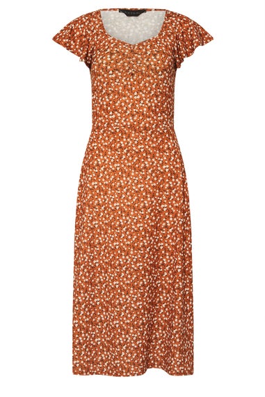 Pixiegirl Rust Orange Ditsy Floral Flutter Sleeve Dress