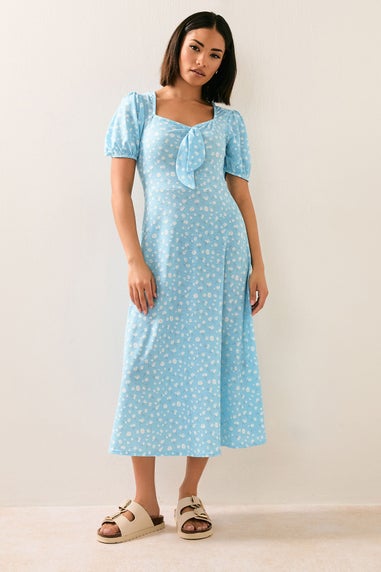 Pixiegirl Blue Daisy Floral Tie Front Midi Dress