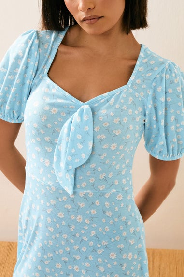 Pixiegirl Blue Daisy Floral Tie Front Midi Dress