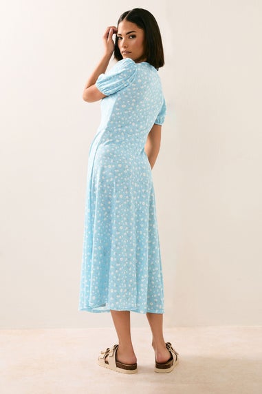 Pixiegirl Blue Daisy Floral Tie Front Midi Dress