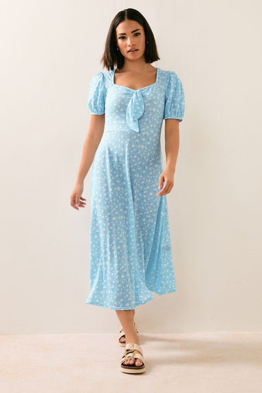 Pixiegirl Blue Daisy Floral Tie Front Midi Dress