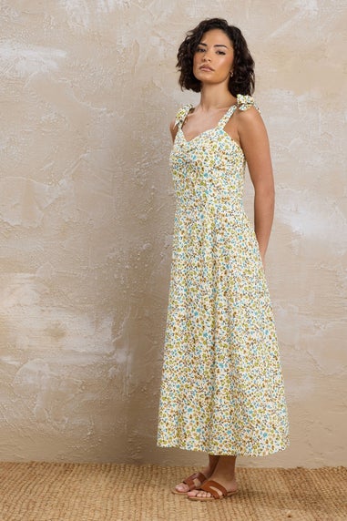 PixieGirl Petite Green Ditsy Floral Tie Shoulder Midi Dress