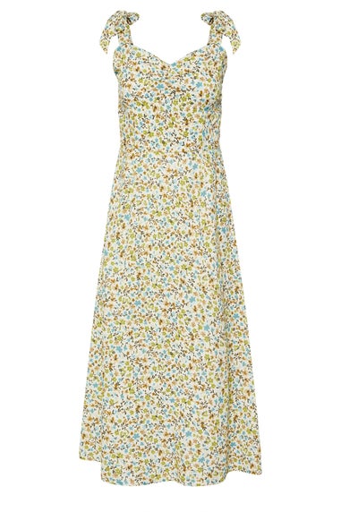 PixieGirl Petite Green Ditsy Floral Tie Shoulder Midi Dress