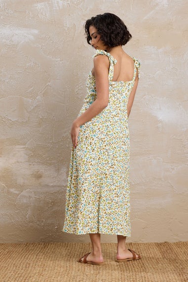 PixieGirl Petite Green Ditsy Floral Tie Shoulder Midi Dress