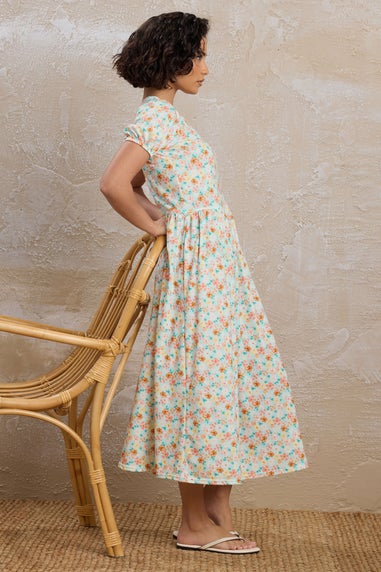 Pixiegirl Light Blue Floral V-Neck Midi Dress