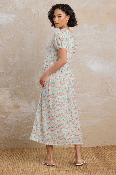 Pixiegirl Light Blue Floral V-Neck Midi Dress