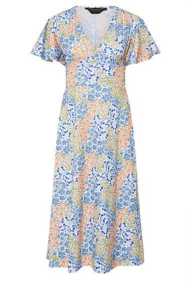 Pixiegirl Blue Floral Flutter Sleeve Midi Dress