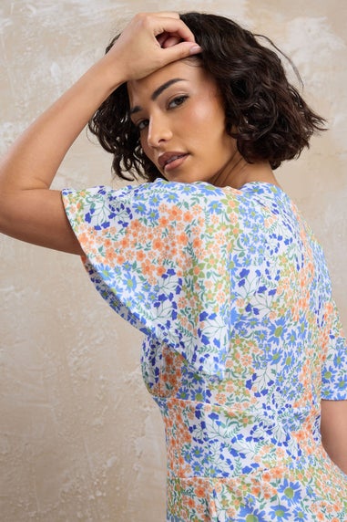 Pixiegirl Blue Floral Flutter Sleeve Midi Dress