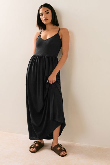 Pixiegirl Black Ribbed Strappy Maxi Dress