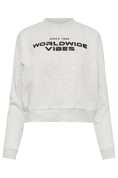 Pixiegirl Light Grey 'Worldwide Vibes' Slogan Cropped Sweatshirt