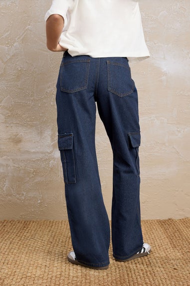 Pixiegirl Petite Indigo Blue Non-Stretch Utility Cargo Jeans