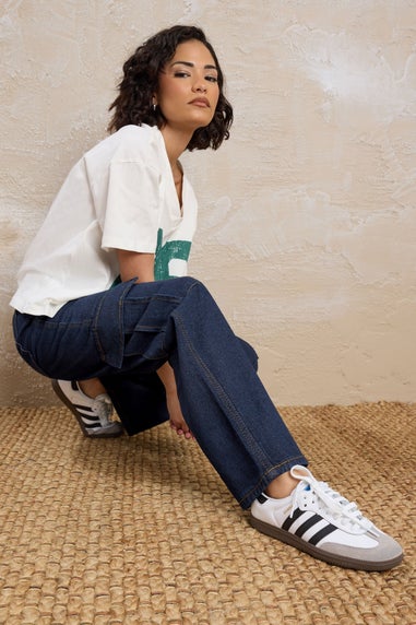 Pixiegirl Petite Indigo Blue Non-Stretch Utility Cargo Jeans