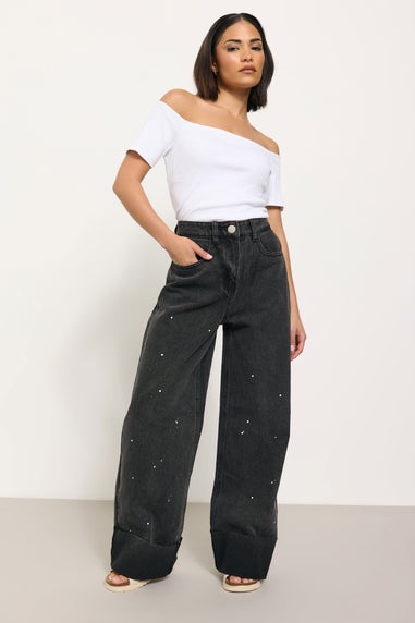 Pixiegirl Black Paint Splatter Non-Stretch Wide Leg Jeans