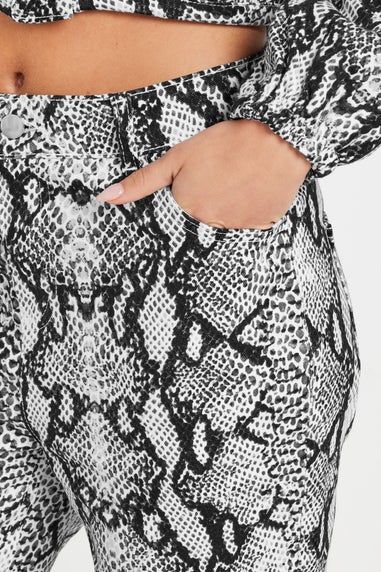 PixieGirl Petite Grey Snake Print Straight Leg Jeans