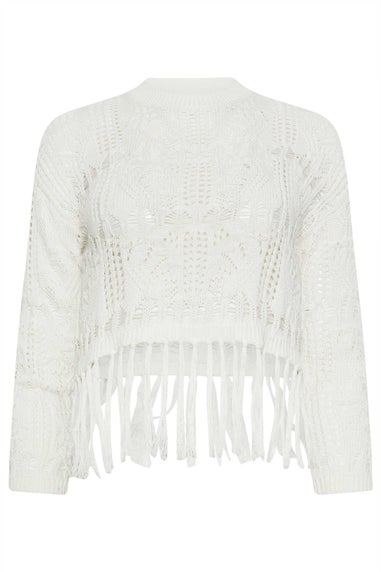 Pixiegirl White Crochet Tassel Jumper