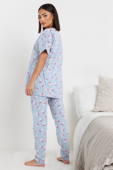 Pixiegirl Blue Cherry Bow Graphic Tapered Pyjama Set
