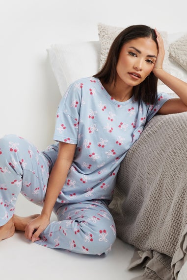 Pixiegirl Blue Cherry Bow Graphic Tapered Pyjama Set