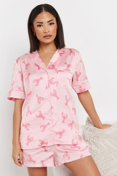 Pixiegirl Pink Satin Lobster Graphic Short Pyjama Set
