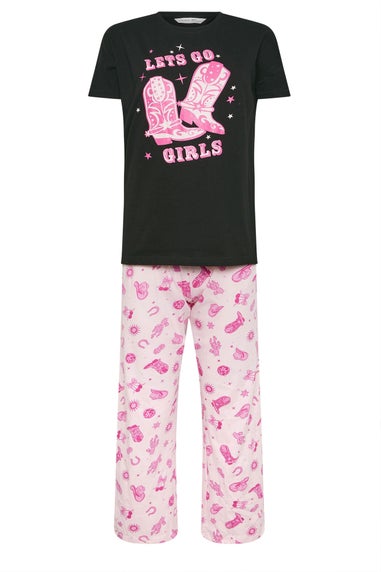 Pixiegirl Petite Hot Pink 'Let's Go Girls' Cowboy Slogan Pyjama Set