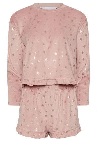 Pixiegirl Pink Luxe Fleece Foil Star Pyjama Short Set