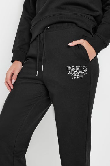 Pixiegirl Petite Black Jersey 'Paris' Slogan Cuffed Joggers