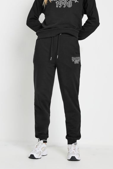 Pixiegirl Petite Black Jersey 'Paris' Slogan Cuffed Joggers