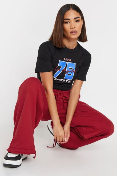 Pixiegirl Petite Red Wide Leg Hem Detail Jogger