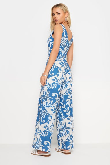 PixieGirl Petite Blue Leaf Print Wide Leg Jumpsuit