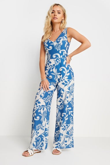PixieGirl Petite Blue Leaf Print Wide Leg Jumpsuit