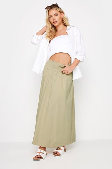 PixieGirl Petite Stone Brown Poplin Maxi Skirt