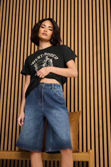 Pixiegirl Petite Mid Blue Denim Jorts