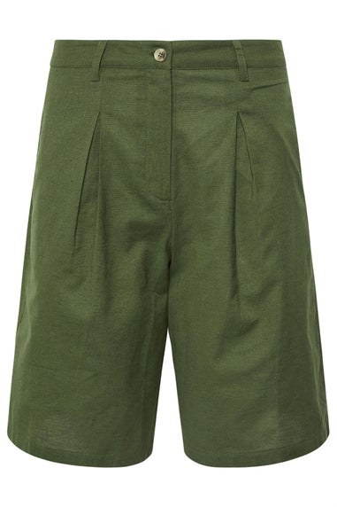 PixieGirl Petite Khaki Green Linen Bermuda Shorts