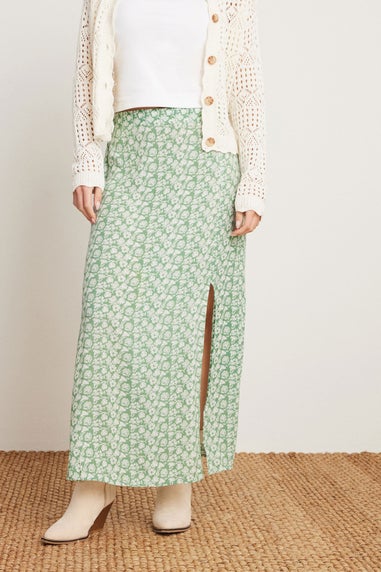 Pixiegirl Mint Green Floral Side Slit Maxi Skirt