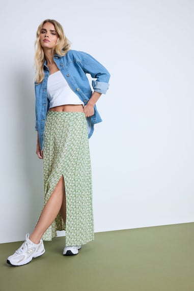 Pixiegirl Mint Green Floral Side Slit Maxi Skirt