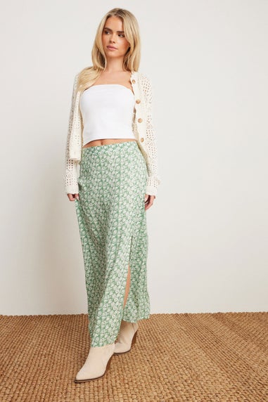 Pixiegirl Mint Green Floral Side Slit Maxi Skirt